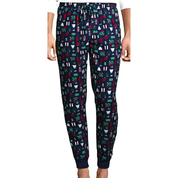 Mens Lands' End Flannel Jogger Pajama Lounge Pants Blue Presents XL NWT JJ1779 - Picture 4 of 6
